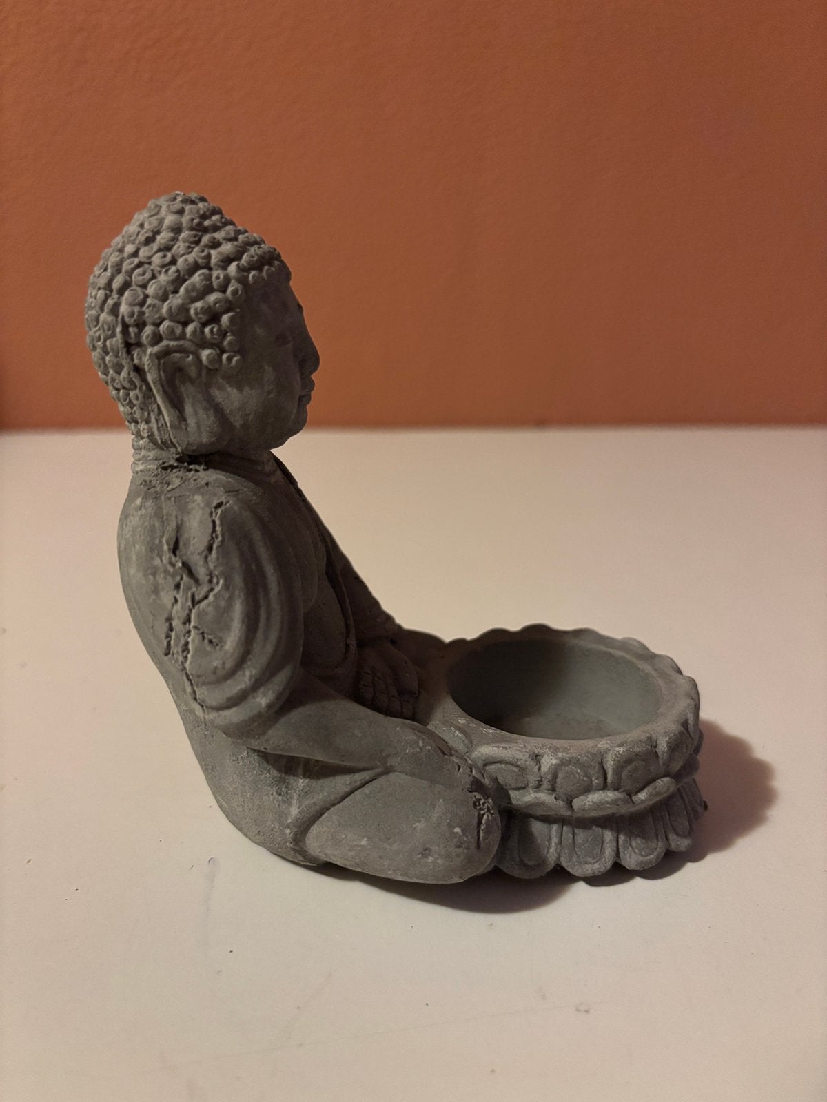 Boeddha theelichthouder, 10 cm, Steen/keramiek, Grijs, Ophalen of Verzenden