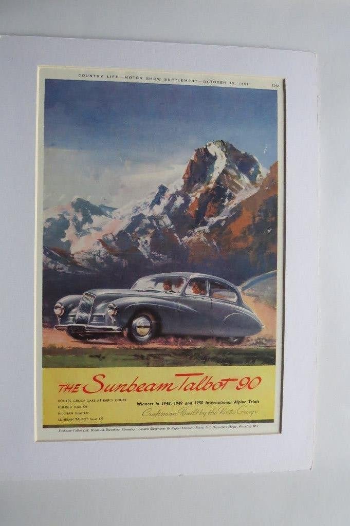 Antiek reclame drukwerk SUNBEAM uit 1951 in passe-partout., Ophalen of Verzenden, Gebruikt, Reclamebord