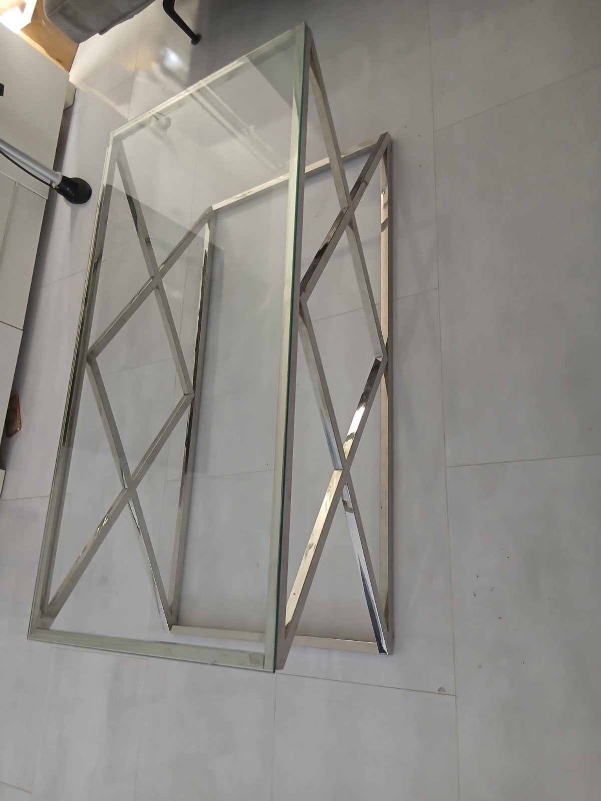zilver salon tafel met glasplaat, Ophalen, Rechthoekig, 100 tot 150 cm, 50 tot 100 cm