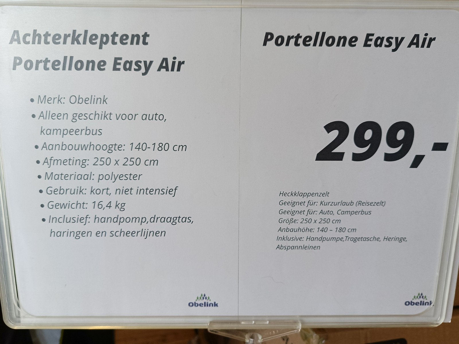 Portellone Easy Air Achterkleptent - Ideaal voor VW Caddy, Ophalen of Verzenden