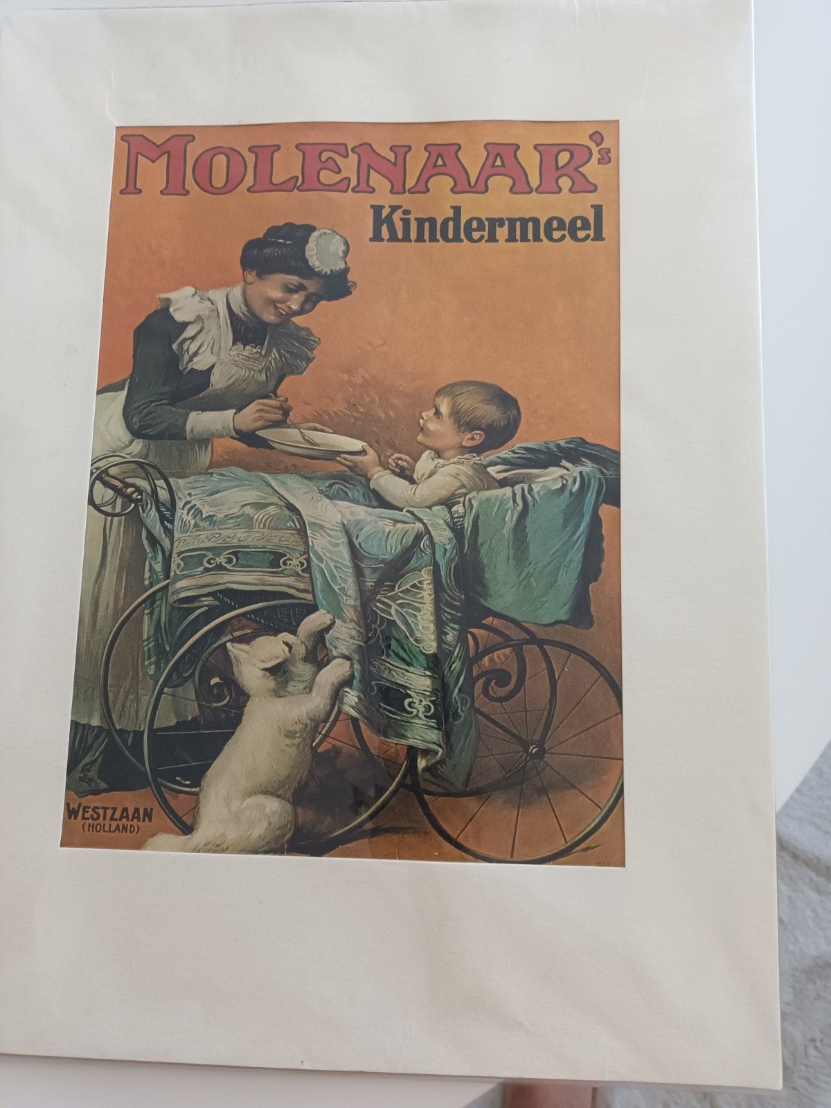 Vintage Molenaar's Kindermeel Westzaan reclame poster, Verzamelen, Gebruikt, Ophalen of Verzenden, Voor 1940, Prent