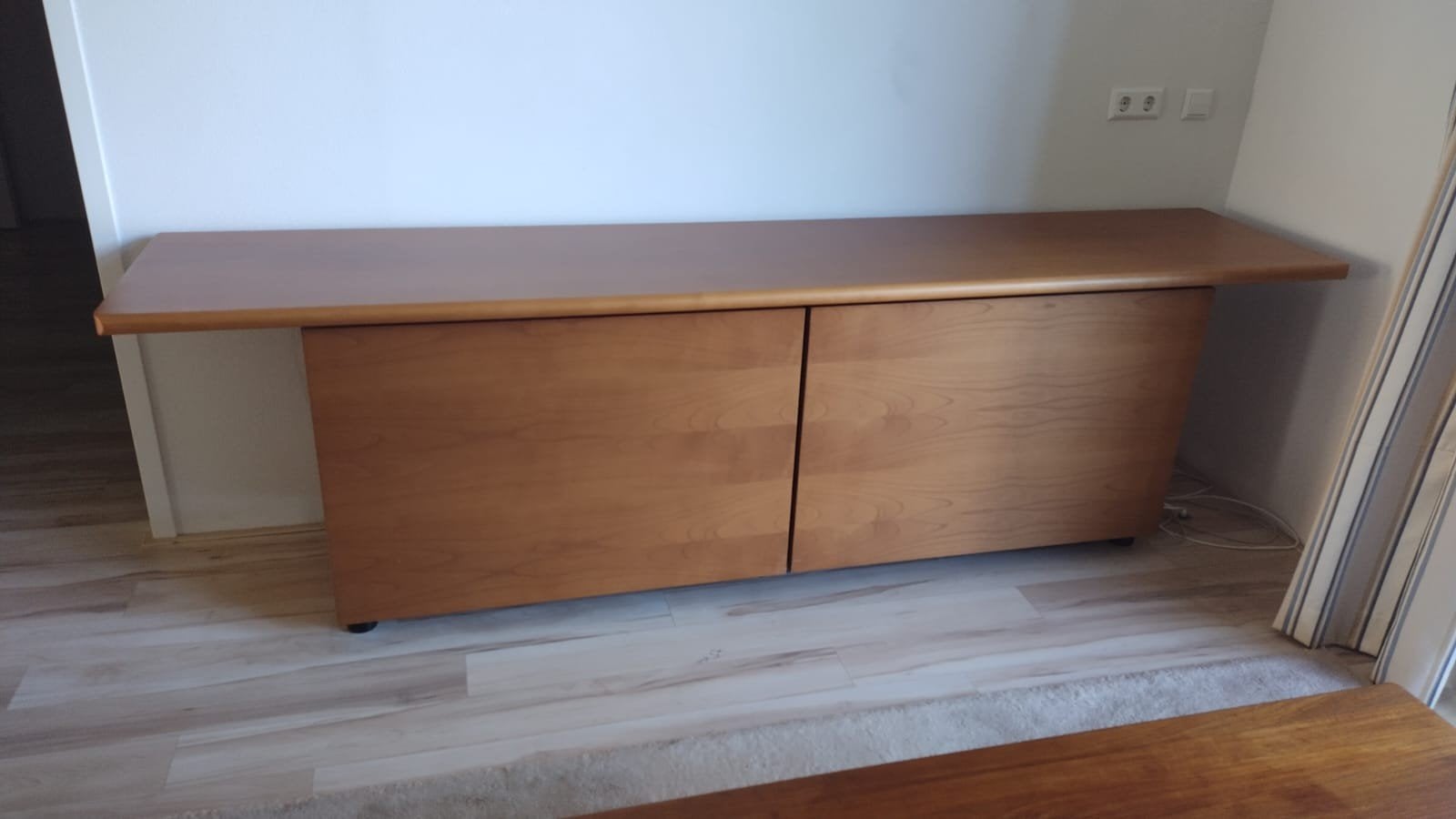 Strak teakhouten dressoir/sideboard met schuifdeuren en lade, Ophalen, Gebruikt, Met lade(s), 200 cm of meer