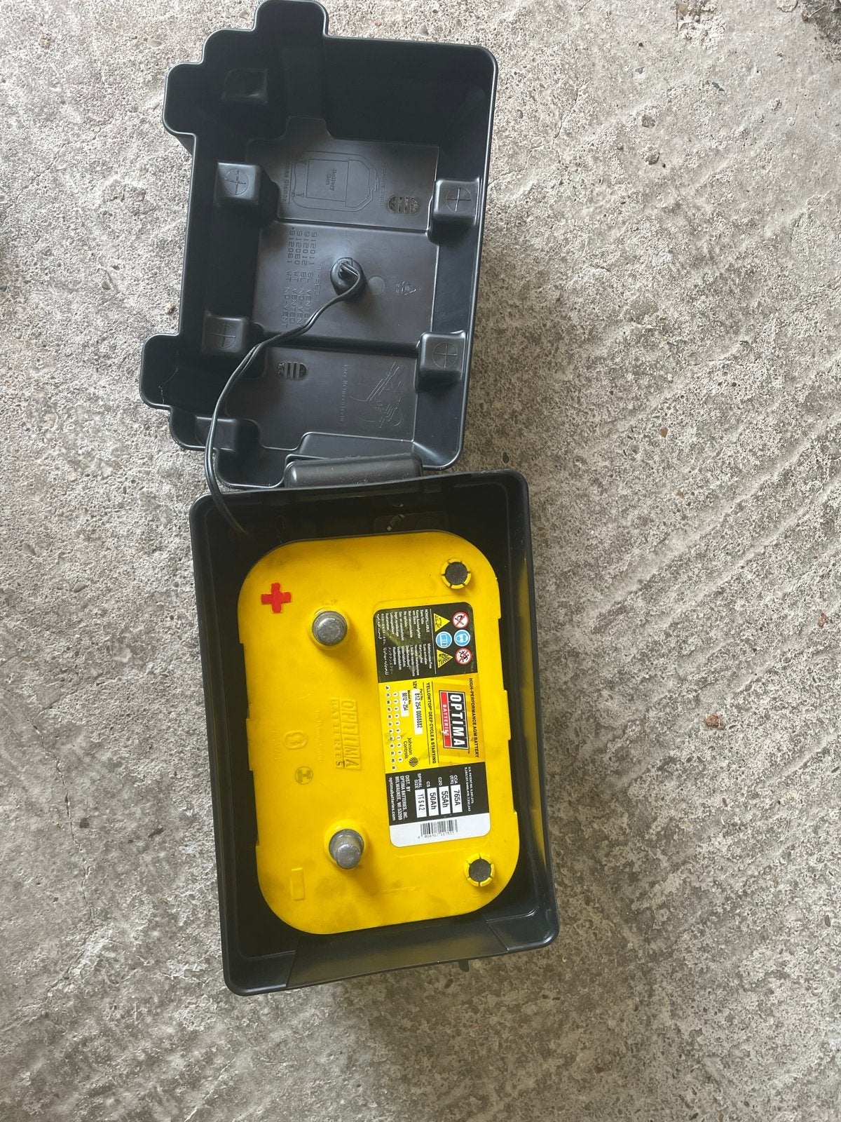 Optima Yellow Top accu met accubak en isolator, Ophalen, Gebruikt, Universele onderdelen