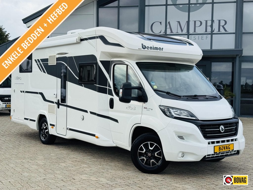 Benimar Mileo 263 Enkele bedden 2x Airco 5 Gordelplaatsen, Caravans en Kamperen, Niet ingevuld, Standaard zit, Ringverwarming