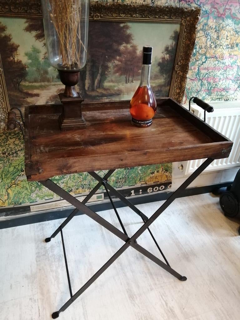 Antieke Houten Butler Tray met Gietijzeren frame mooie staat, Antiek en Kunst, Ophalen of Verzenden