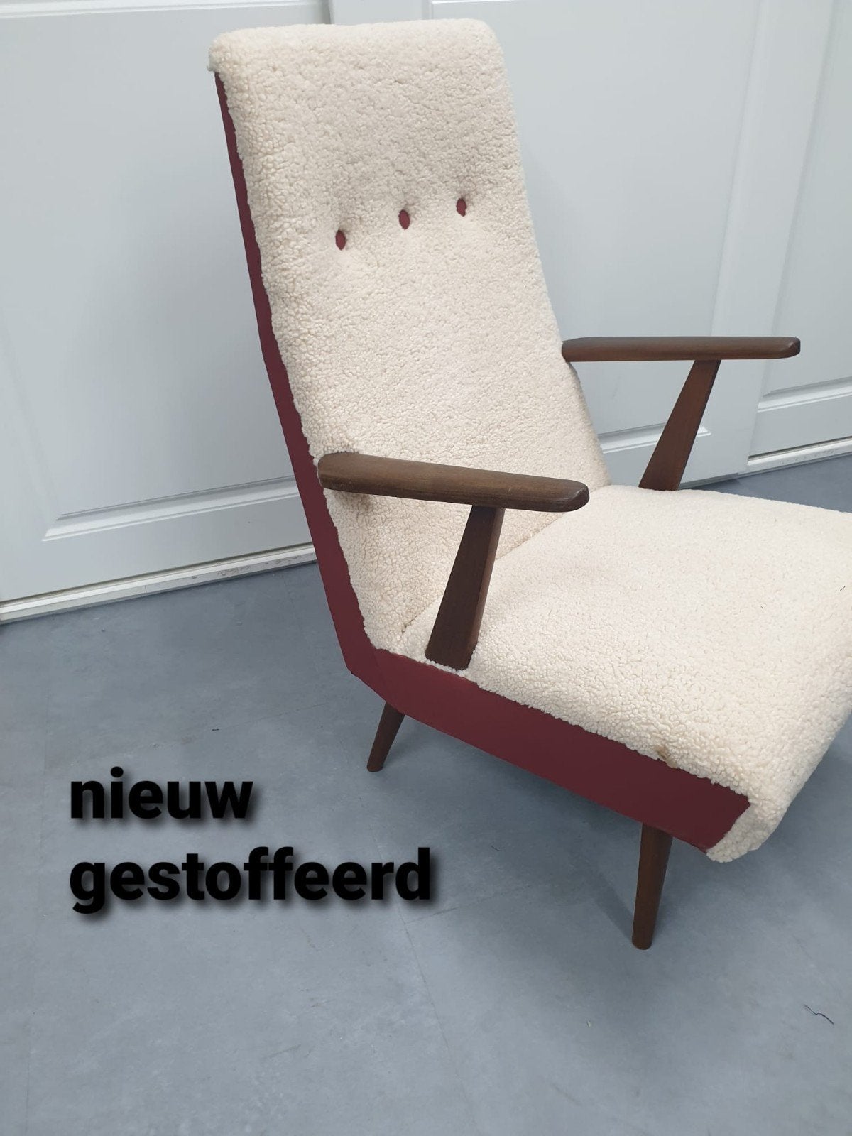 vintage Mid-Century stoel van Teeffelen style, Huis en Inrichting, Fauteuils, 75 tot 100 cm, Zo goed als nieuw, Stof, 50 tot 75 cm
