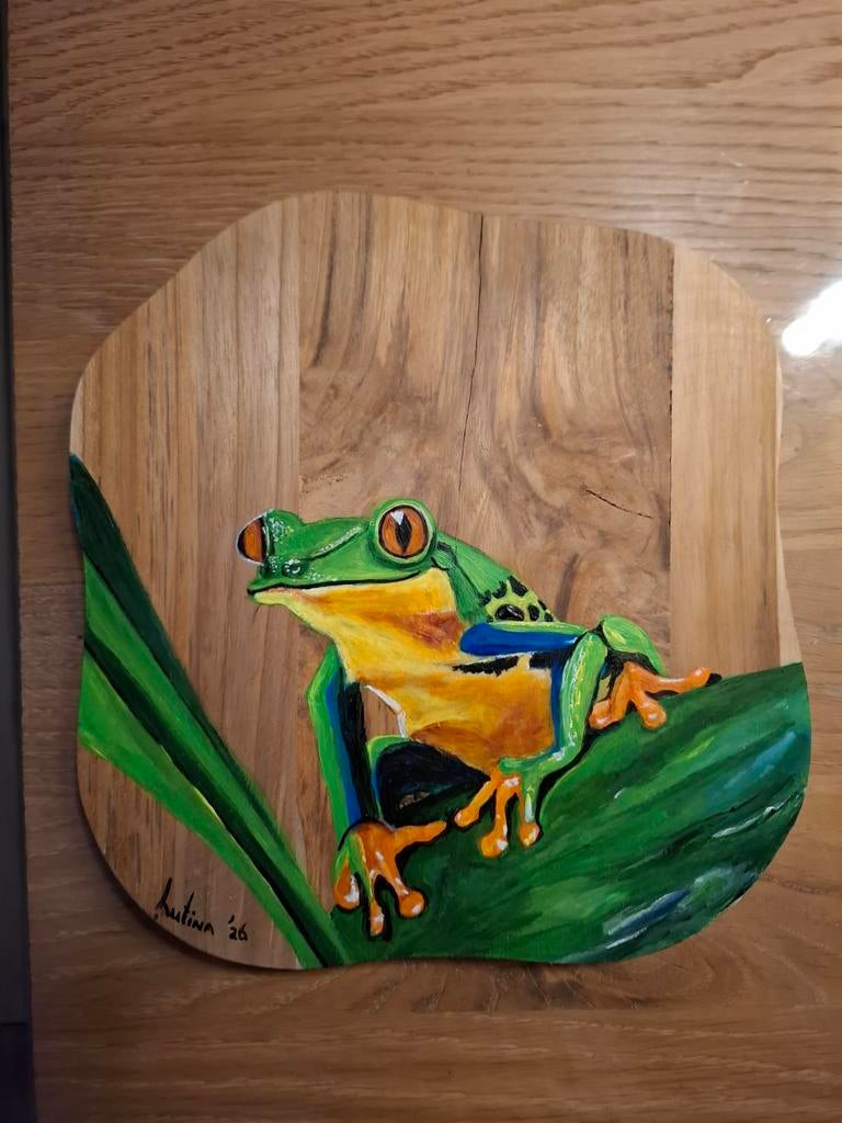 Kikker op hout, Ophalen of Verzenden