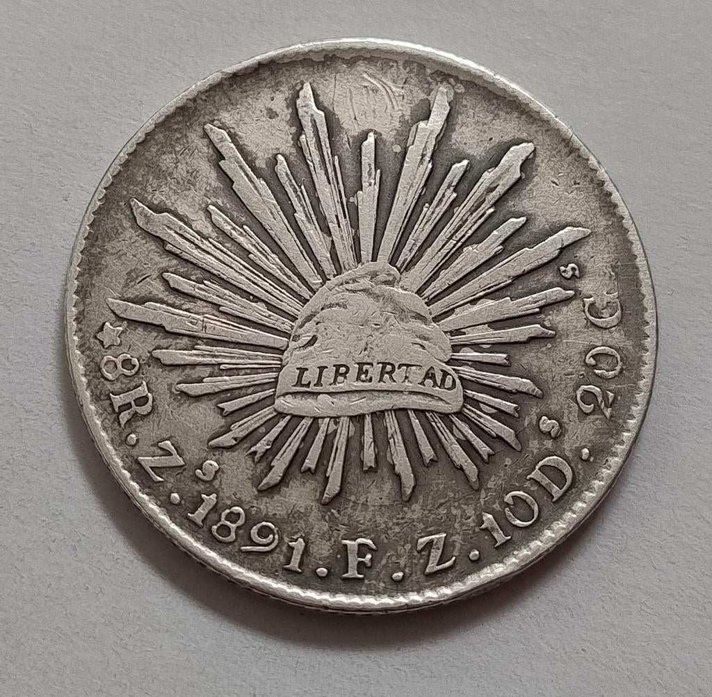 Zilveren Zacatecas Mexicaanse 8 Reales Munt 1891, Ophalen of Verzenden, Noord-Amerika, Losse munt, Zilver