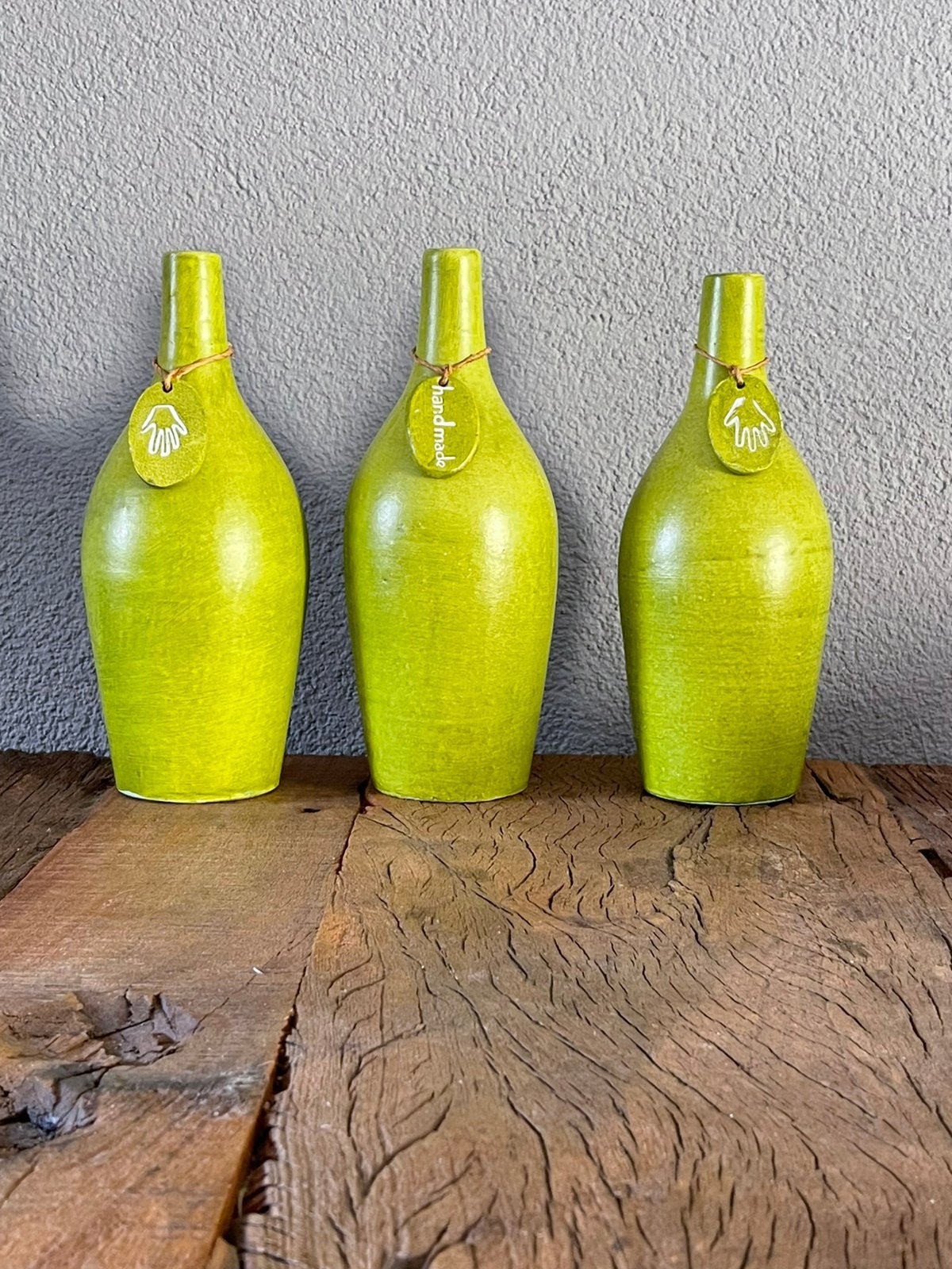 Set van drie handmade vaasjes lime groen, Ophalen, Zo goed als nieuw, Groen