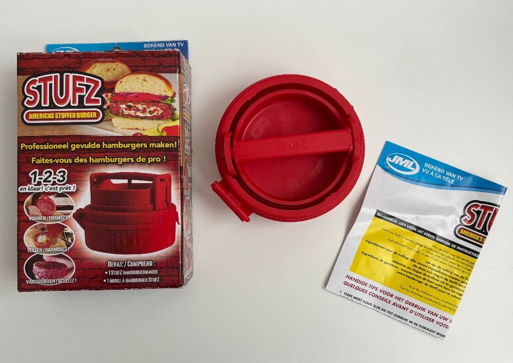 Stufz hamburger - press voor Gevulde hamburger. Nieuw, Overige typen, Kunststof, Nieuw, Ophalen of Verzenden