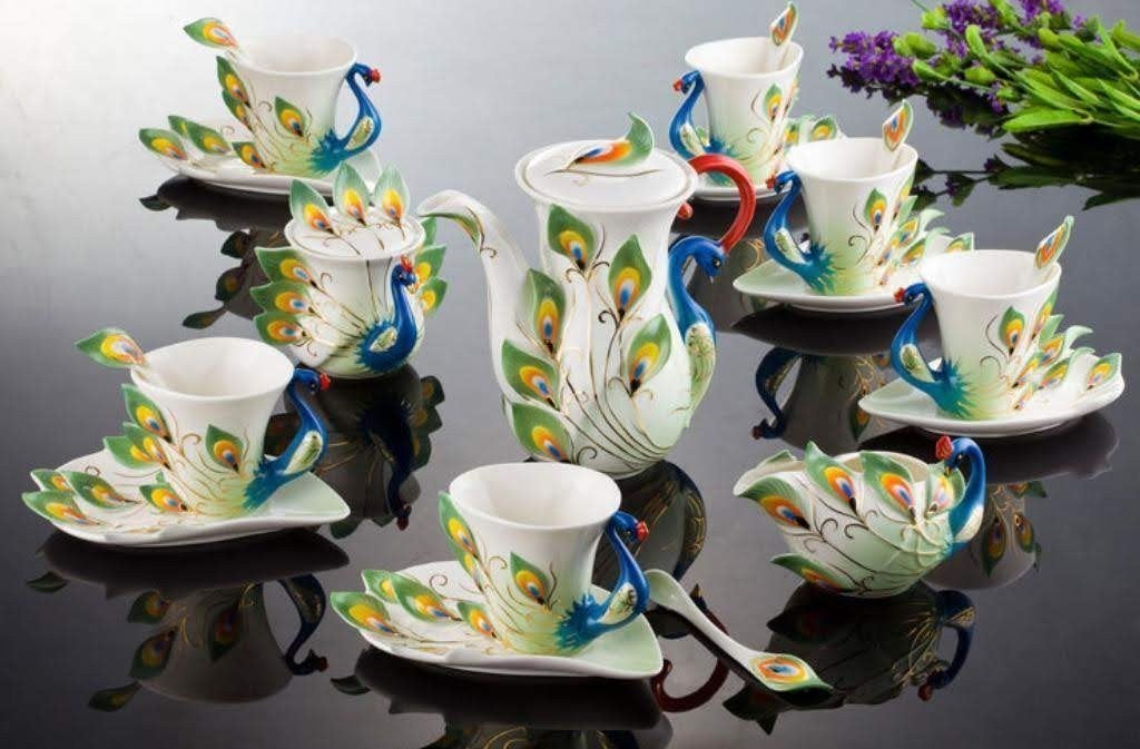 Prachtig pauwen servies -, Ophalen of Verzenden, Zo goed als nieuw, Porselein, Overige stijlen