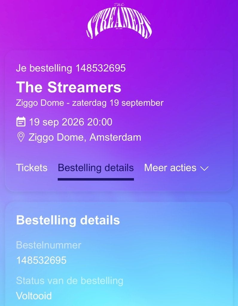 2 kaartjes streamers arena staanplaatsen zaterdag 19 sept, Tickets en Kaartjes, Twee personen