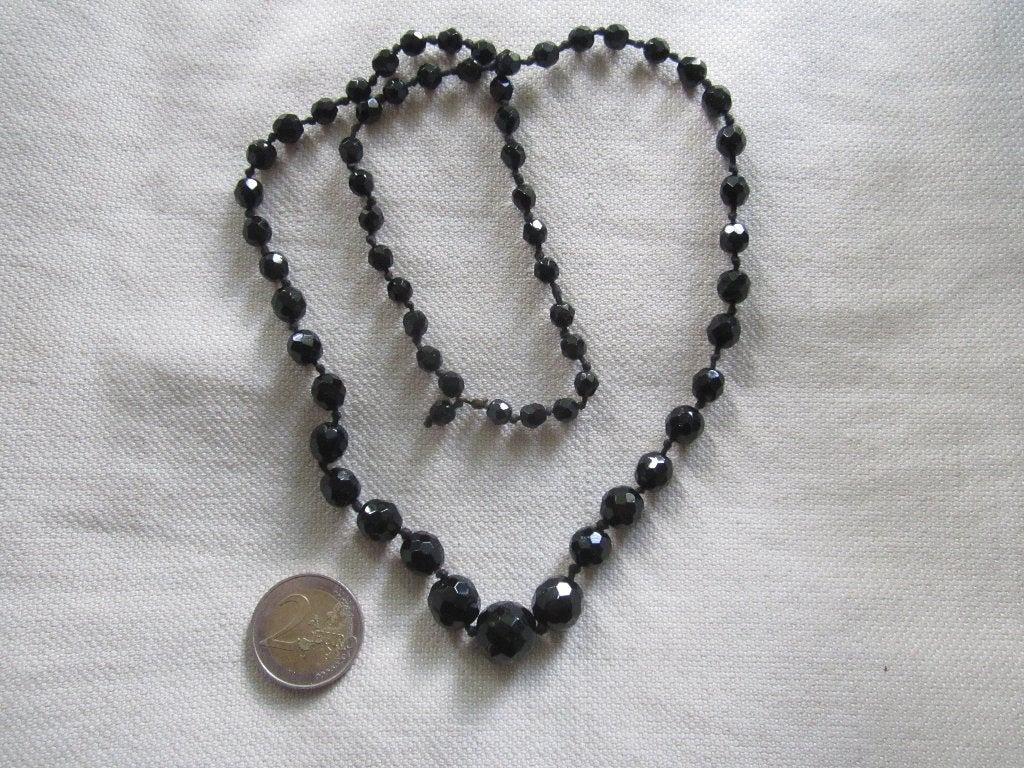 32.   Schitterende oude ketting, French jet,  60 cm, Sieraden, Tassen en Uiterlijk, Ophalen, Overige materialen, Ketting