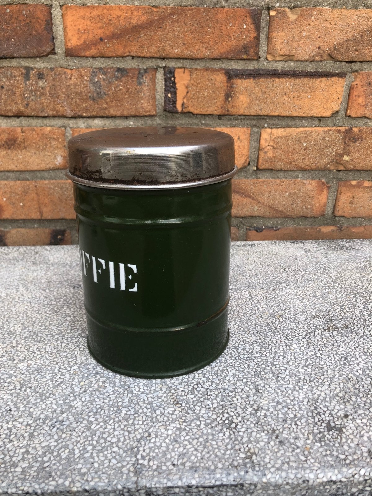 Vintage Groene Koffieblik met Deksel - Emaille, Antiek en Kunst, Ophalen of Verzenden