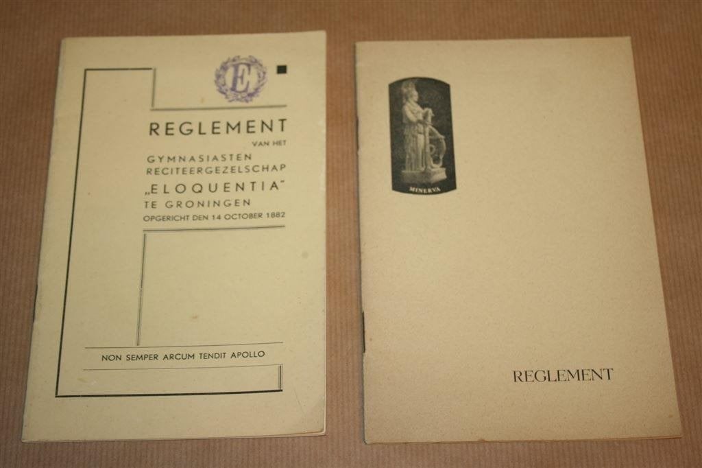 2 Reglementen. Minerva & Eloquentia., Ophalen of Verzenden, Gelezen