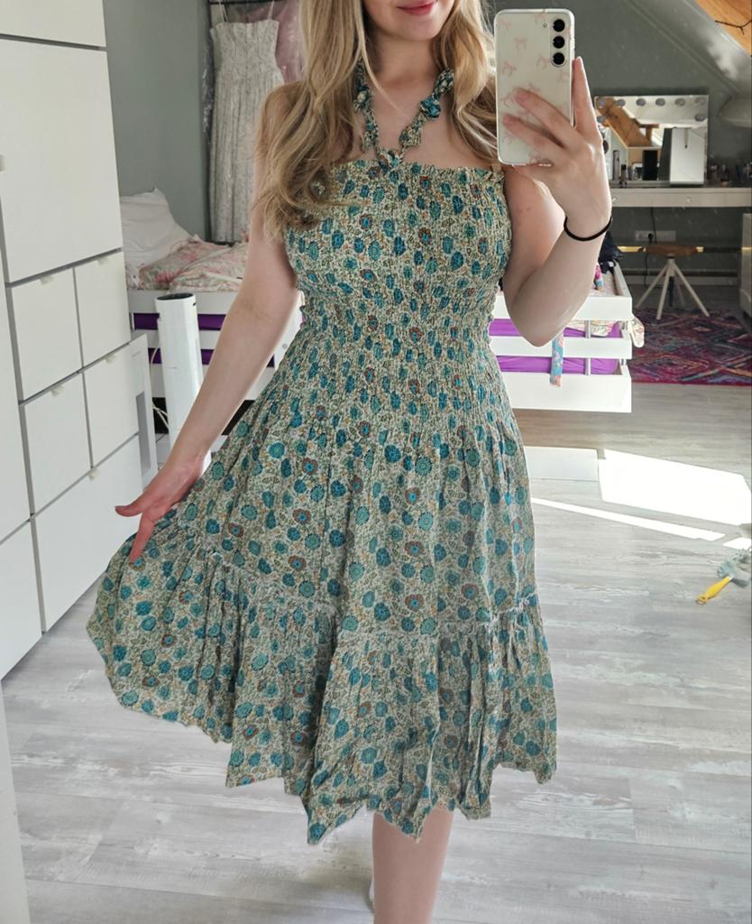Prachtige isla ibiza jurk zomerjurk bonita halter vintage, Maat 38/40 (M), Ophalen of Verzenden, Zo goed als nieuw, Onder de knie