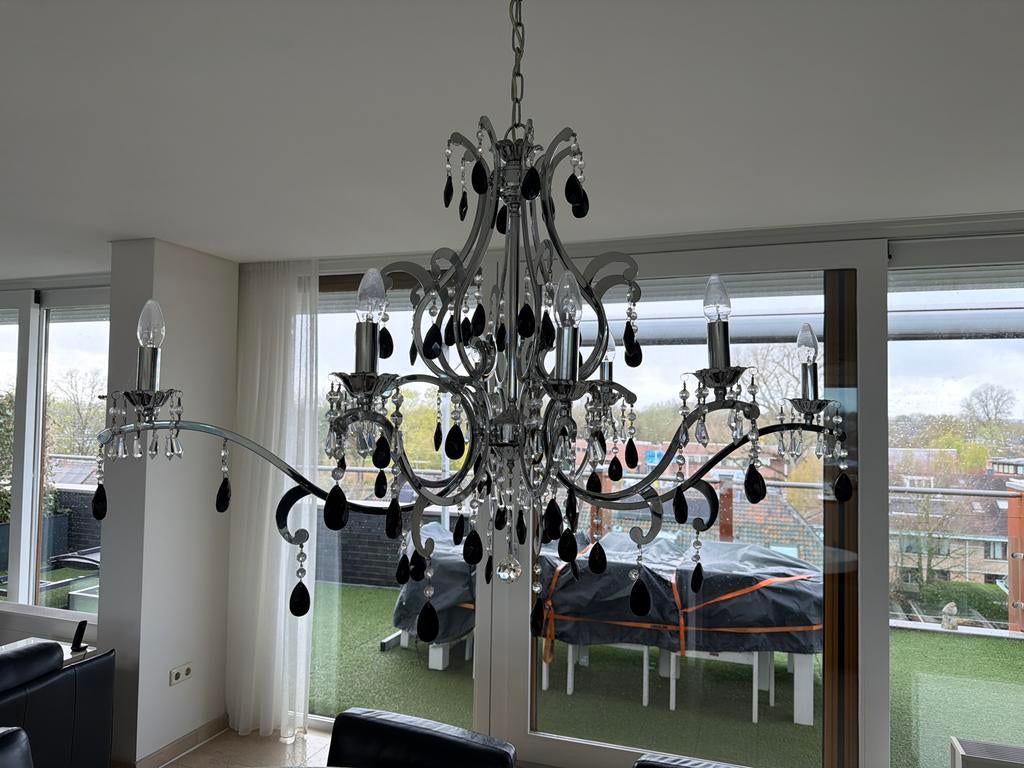 Luxe zilveren kroonluchter met 7 armen, Ophalen, Gebruikt, Metaal