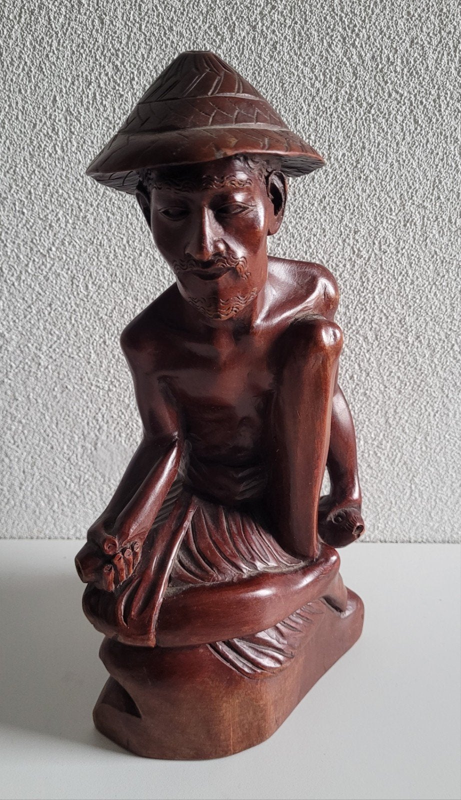 Balinees Houtsnijwerk Visser - Handgesneden gesigneerd Bali, Antiek en Kunst, Ophalen of Verzenden