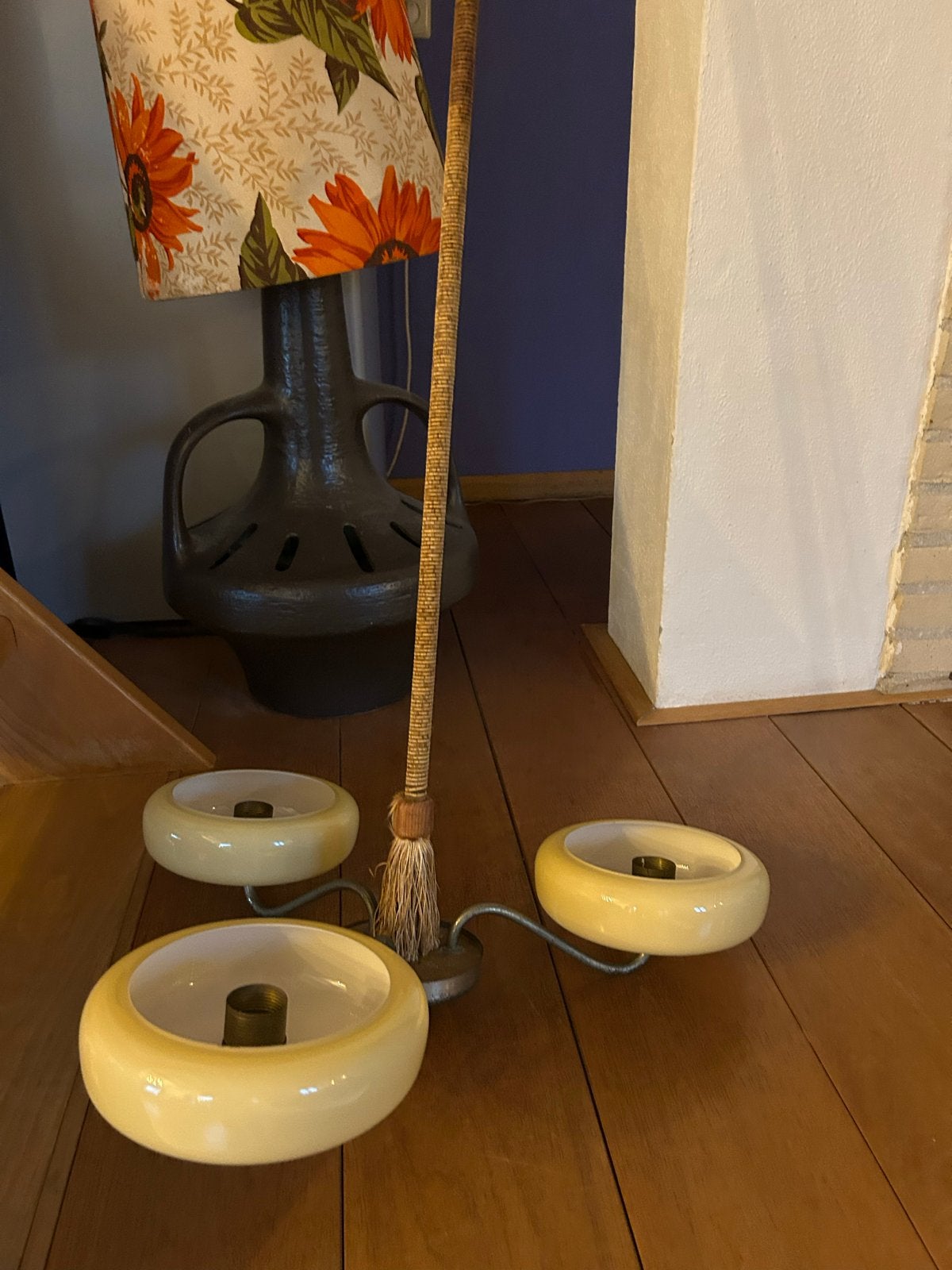 Vintage hanglamp met 3 kelken, Antiek en Kunst, Ophalen of Verzenden