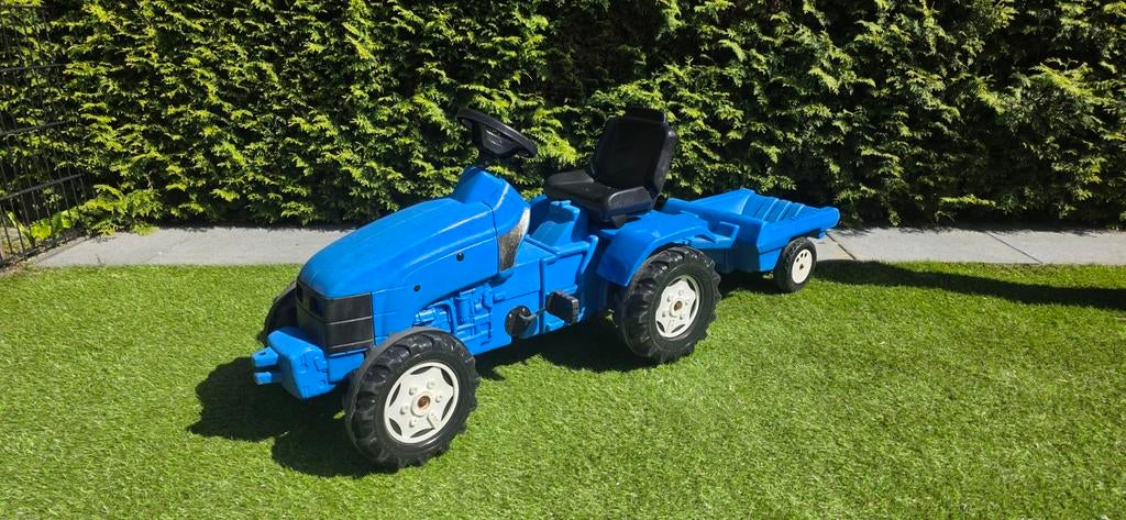 Blauwe traptractor met aanhanger, Ophalen of Verzenden, Gebruikt