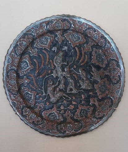 Perzisch antiek, vertind koperen wandbord, Antiek en Kunst, Antiek | Koper en Brons, Ophalen of Verzenden