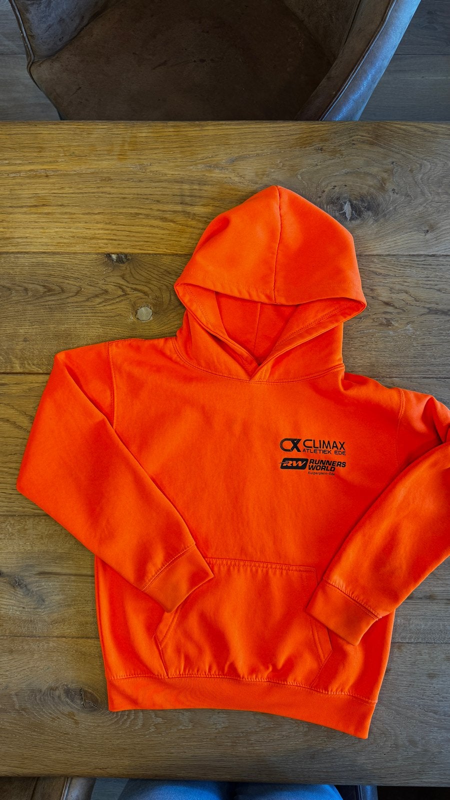 Oranje hoodie Climax Atletiek Ede / Runners World, Ophalen, Zo goed als nieuw, Jongen of Meisje