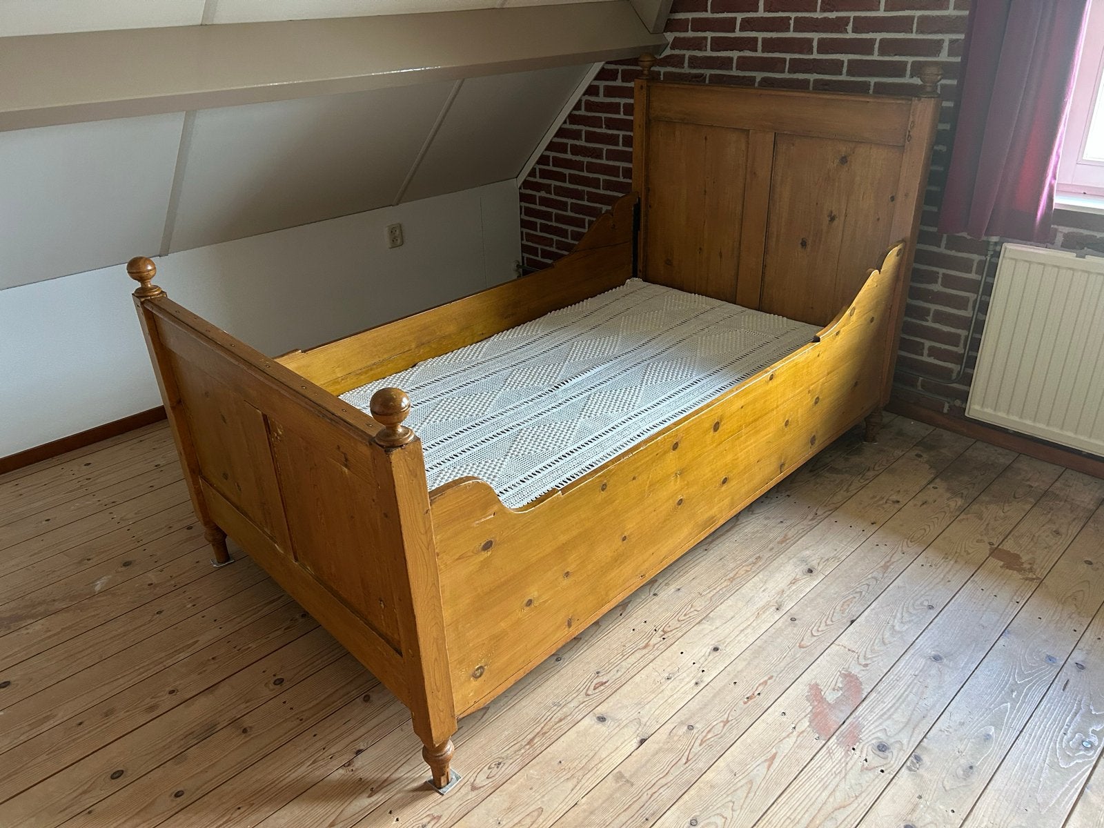 Vintage houten bed - Eenpersoonsbed, Ophalen