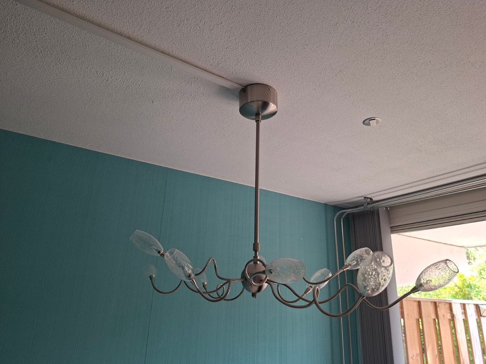 Moderne hanglamp met glazen kappen, Ophalen, Gebruikt, Overige fittingen, Glas