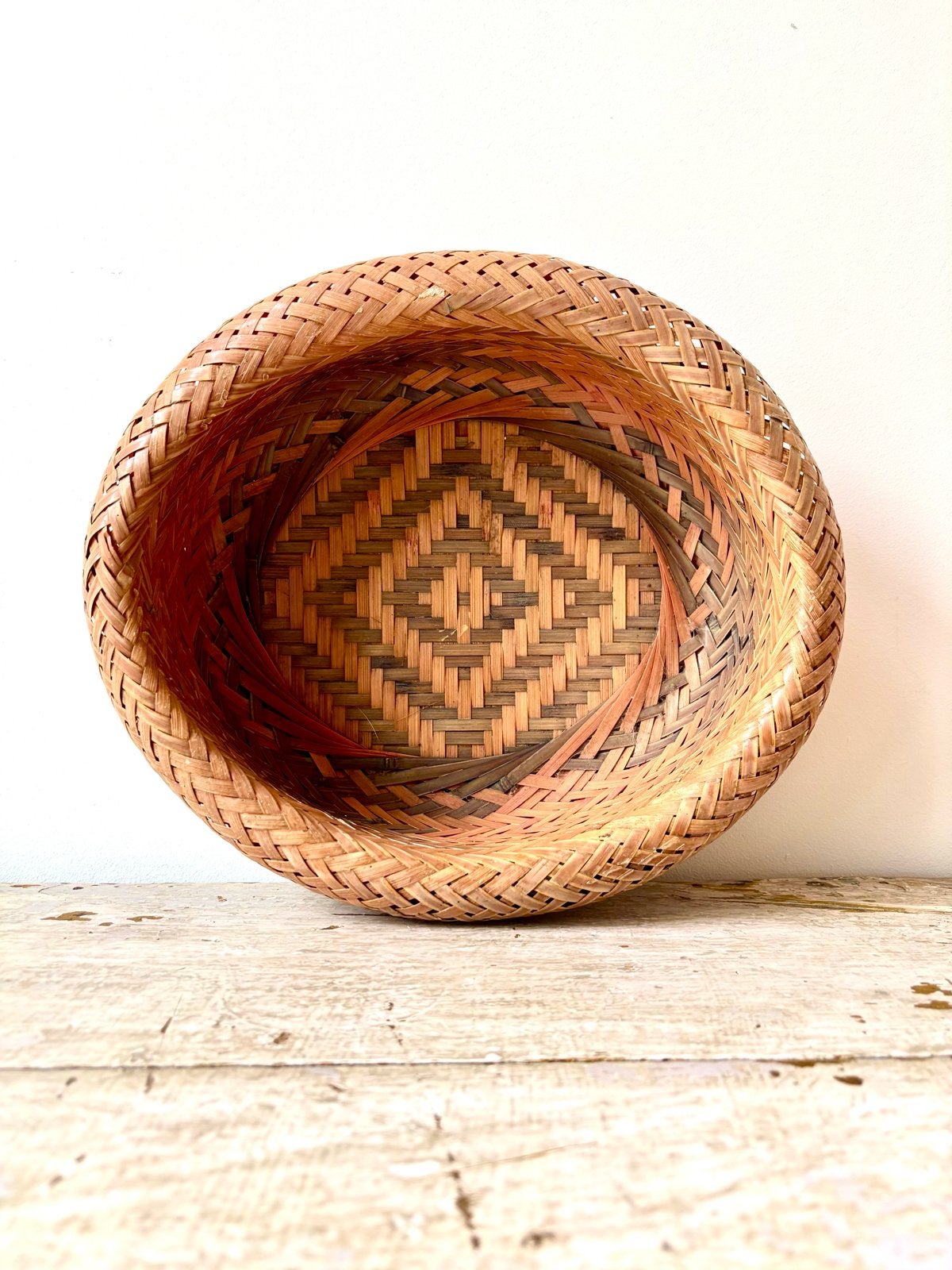 Vintage Japanse bamboemand - Ikebana stijl fruitschaal, Ophalen of Verzenden