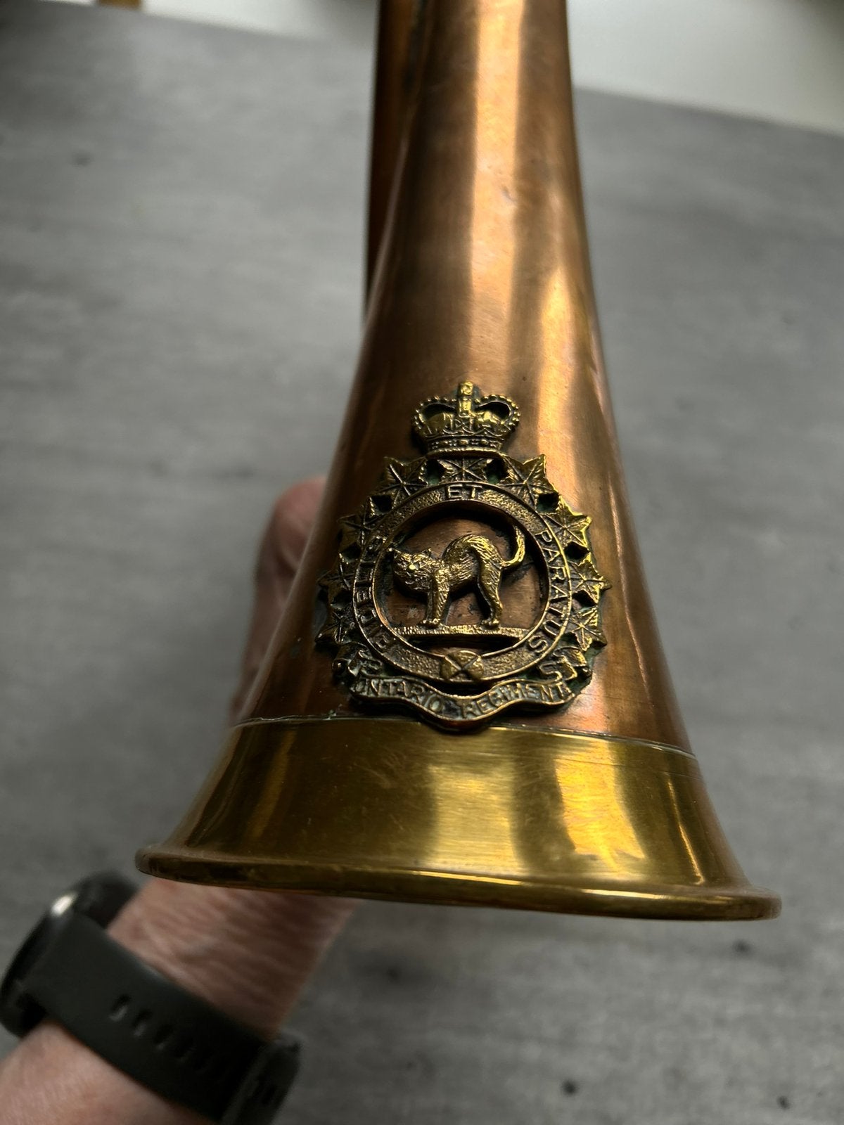 Canadese koper signaal hoorn (bugel) Queens Crown 28 cm, Overige typen, Ophalen of Verzenden, X, X