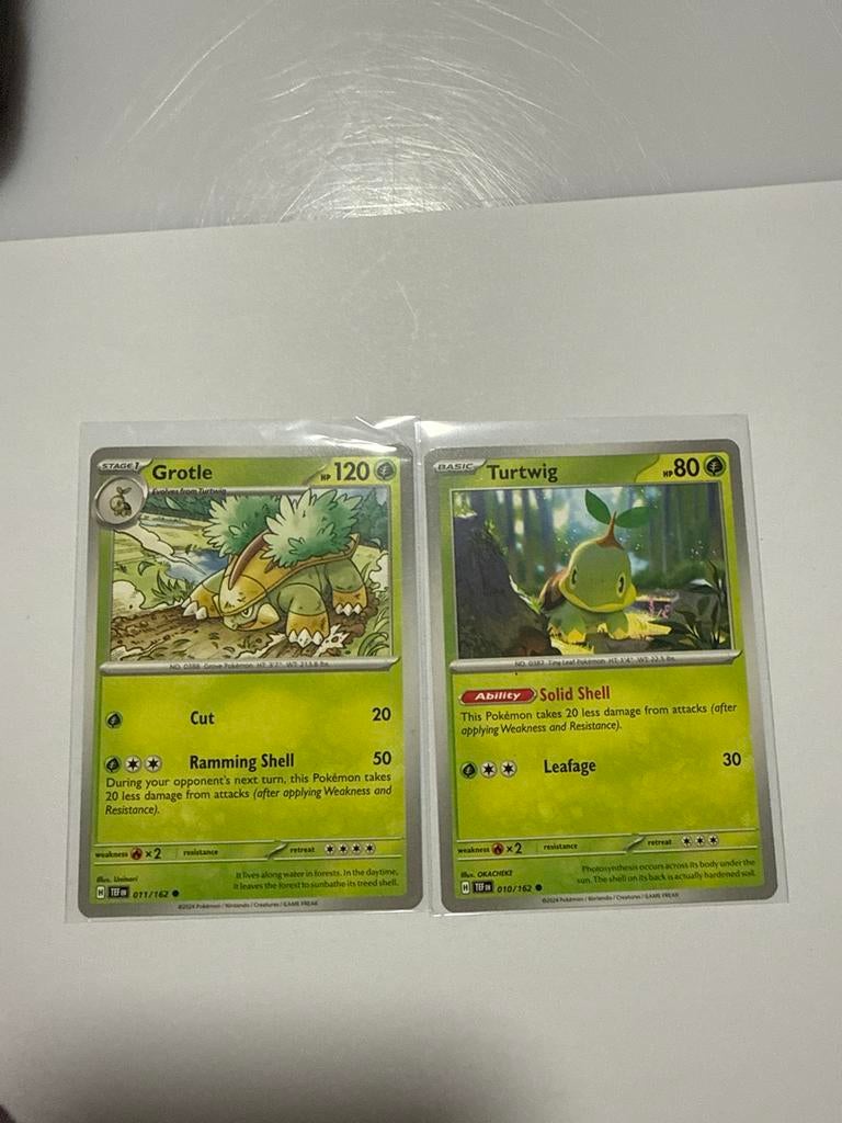 Turtwig en Grotle Pokémon kaarten, Ophalen of Verzenden, Zo goed als nieuw, Meerdere kaarten