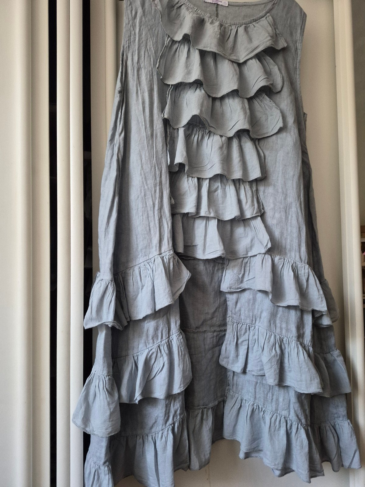 Kalk blauwe ruffle tuniek jurk xl ibiza stroken dress nieue, Kleding | Dames, Blauw, Maat 42/44 (L), Ophalen of Verzenden, Zo goed als nieuw