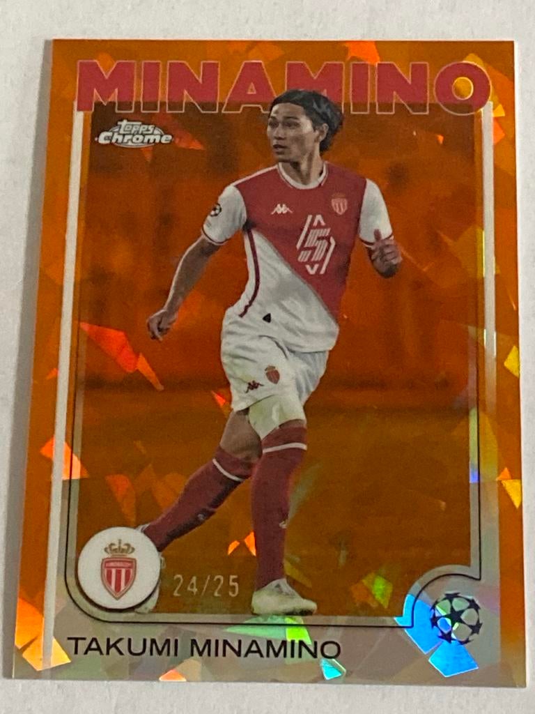 Takumi Minamino Topps Chrome Orange Refractor 24/25, Ophalen of Verzenden, Zo goed als nieuw, Buitenlandse clubs, Spelerskaart