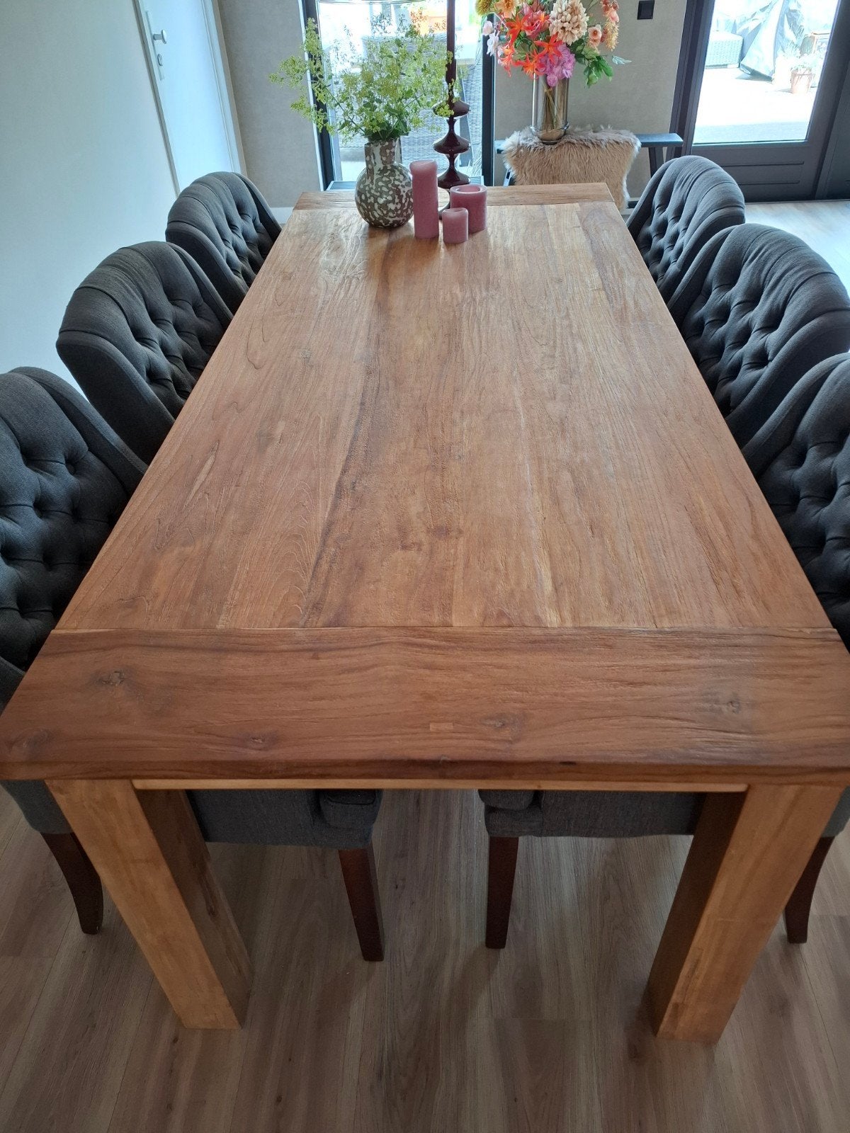 Te koop houten eettafel lengte 220x 76.5 hoogte en 95 breed, Huis en Inrichting, Tafels | Eettafels, Ophalen, Gebruikt, 200 cm of meer