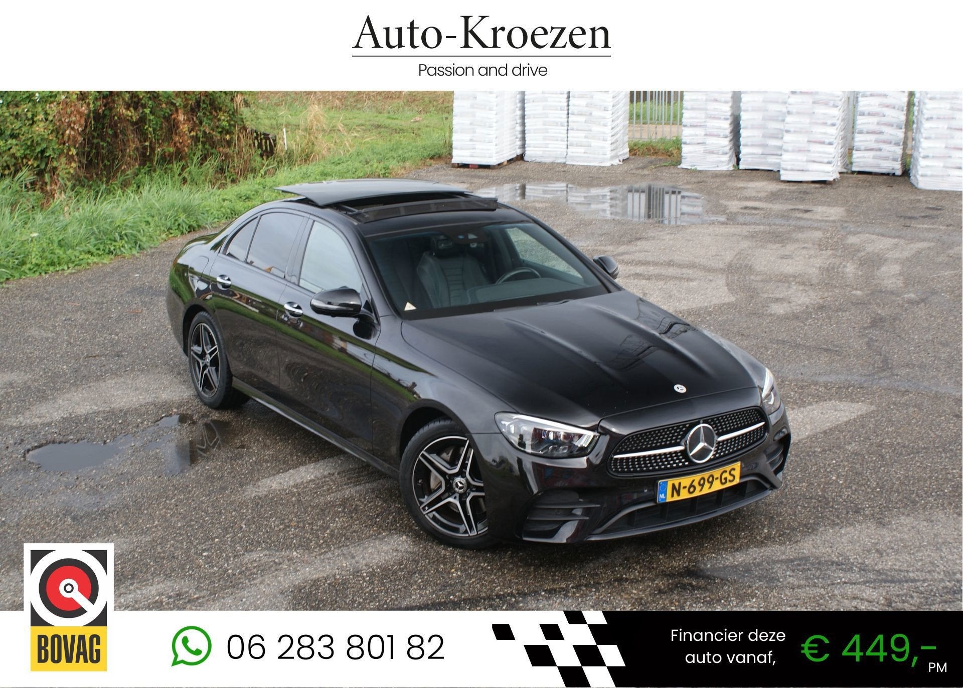 Mercedes-Benz E-klasse 200 ///AMG Pakket | Pano | Facelift m, Automaat, Gebruikt, 4 cilinders, Zwart