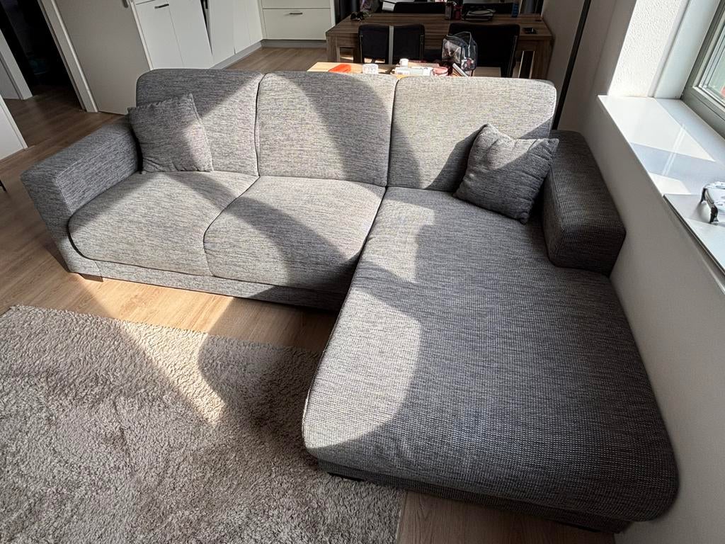 Hoekbank chaise longue grijs stof, Ophalen, Gebruikt, 75 tot 100 cm, 200 tot 250 cm