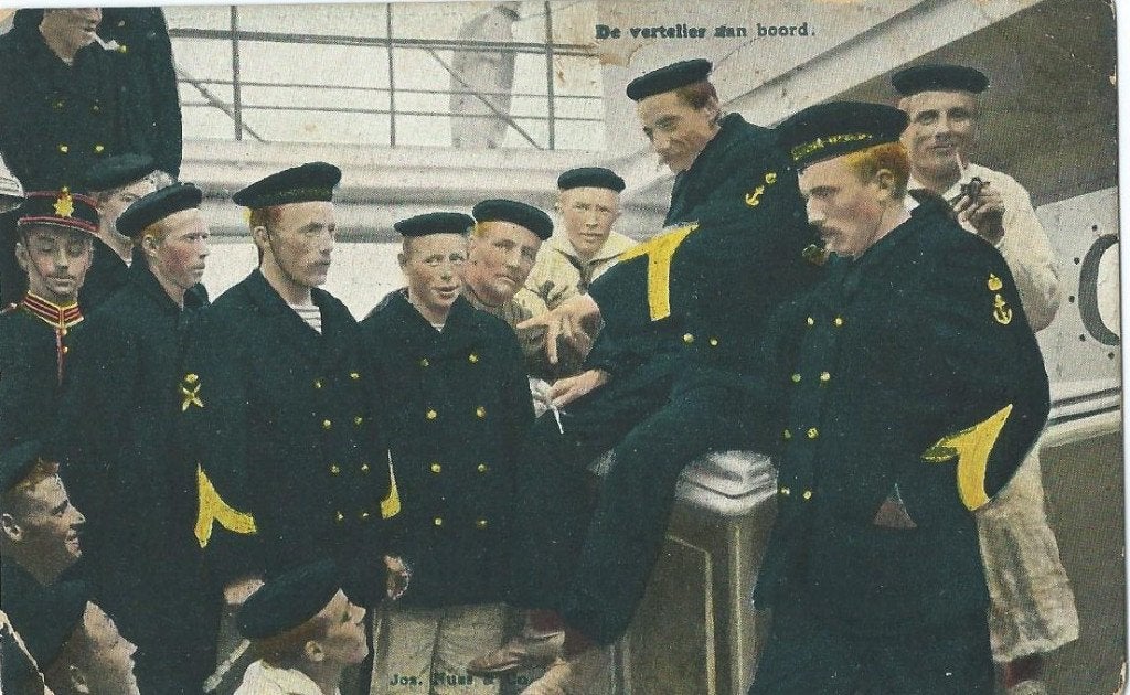 Oude Ansichtkaart: De Vertellers aan Boord - Marine Leven, Ophalen of Verzenden, Voor 1920, Gelopen, Politiek en Historie