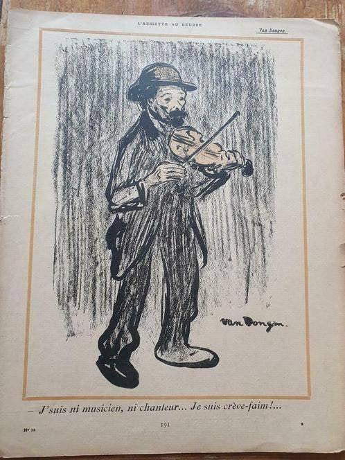 Litho 1901 Kees van Dongen geen muzikant of zanger HONGER!!, Dubbelzijdig, Ophalen