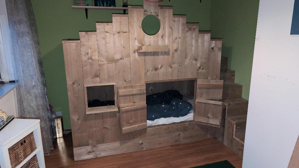 Steigerhouten stapelbed, Ophalen, Zo goed als nieuw, Stapelbed