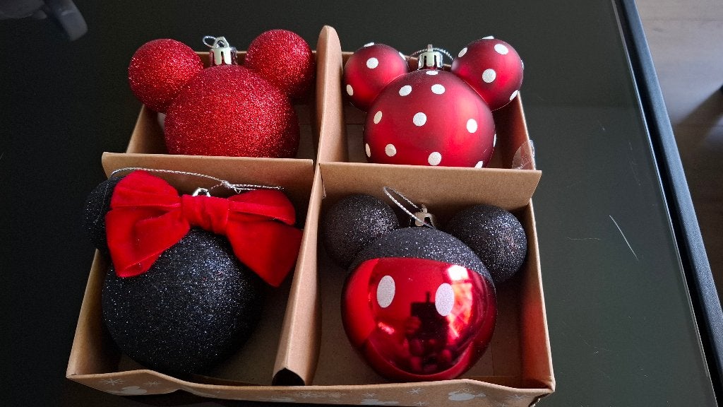 Disney Kerstballen - Mickey & Minnie Mouse (4 stuks), Ophalen of Verzenden, Mickey Mouse, Zo goed als nieuw, Overige typen