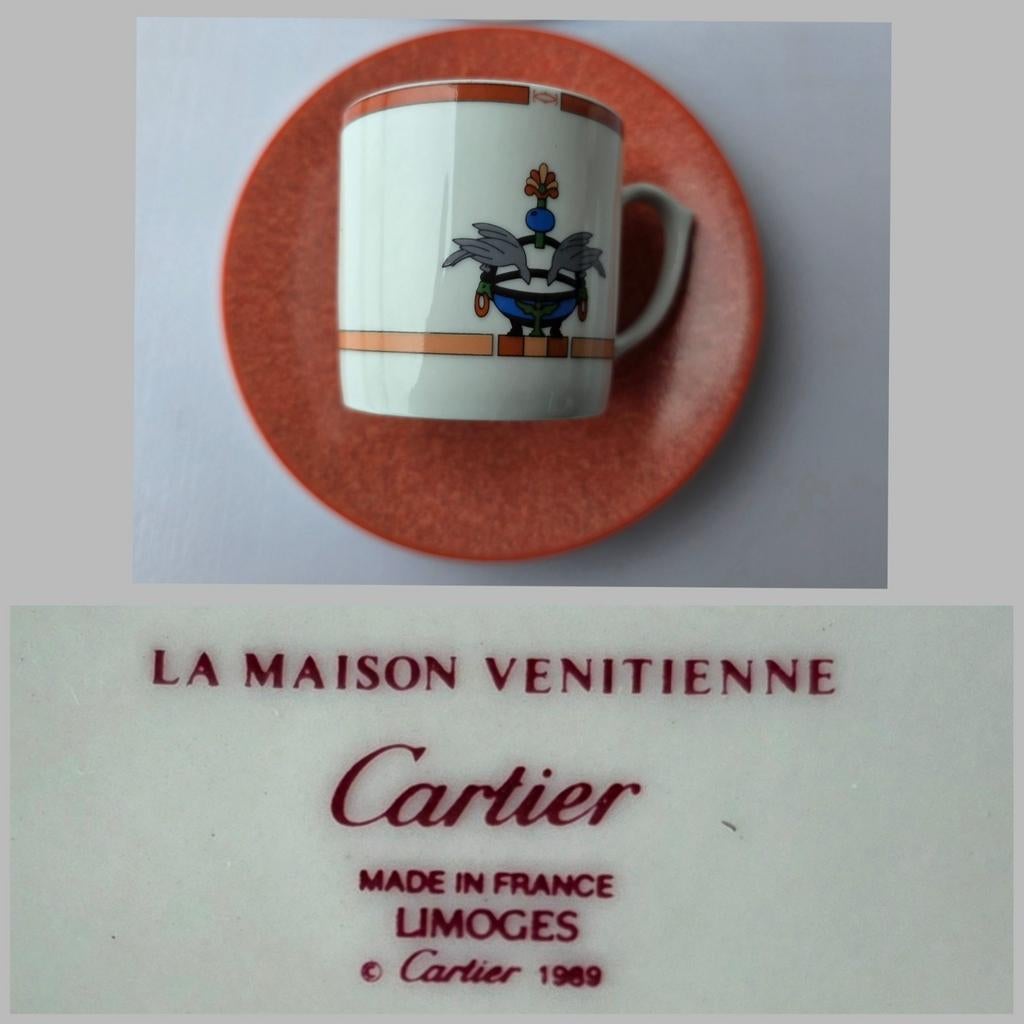 8 porseleinen Cartier Limoges kop en schotels, Antiek en Kunst, Kunst | Designobjecten, Ophalen of Verzenden