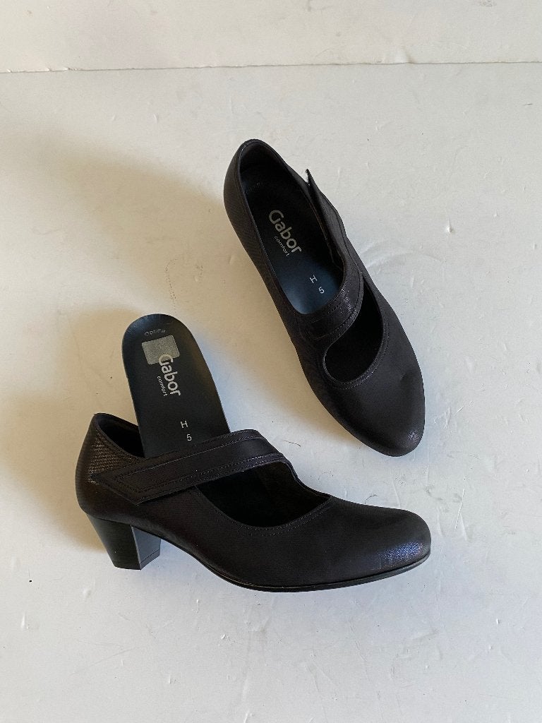 K329 Gabor mt. 38/H pumps leren schoenen leer zwart hak, Pumps, Zwart, Gabor, Ophalen of Verzenden