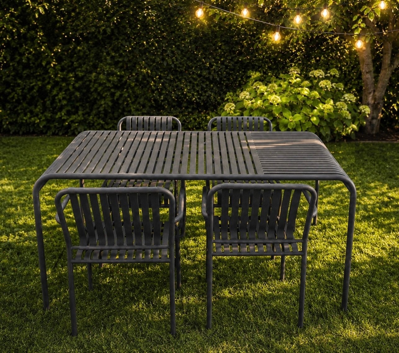 Design tuinset aluminium 4 stoelen + tafel 150x90, Ophalen, 4 zitplaatsen, Eettafel, Aluminium
