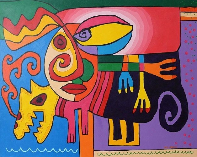Kunsthandel Gennep - "The Space Secret", Antiek en Kunst, Kunst | Schilderijen | Modern, Ophalen of Verzenden, Gesigneerd, Acrylverf