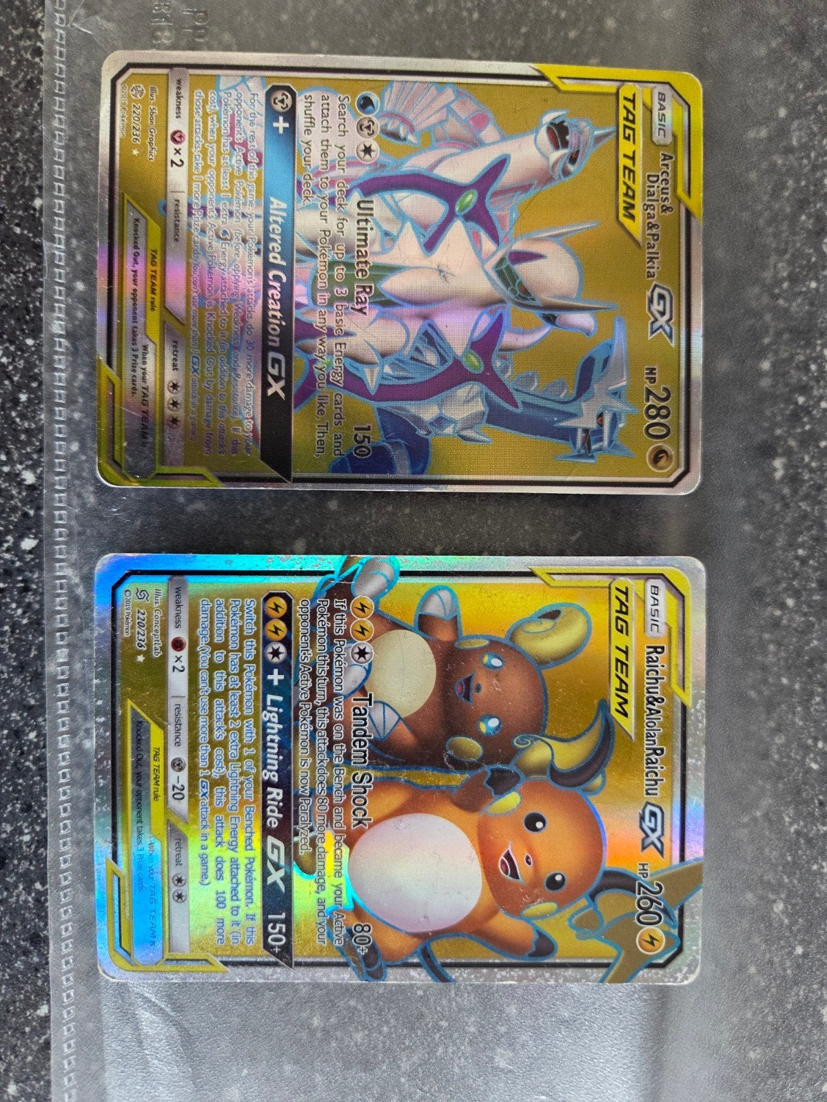 Arceus & Dialga & Palkia GX en Raichu & Alo, Hobby en Vrije tijd, Verzamelkaartspellen | Pokémon, Ophalen of Verzenden, Zo goed als nieuw