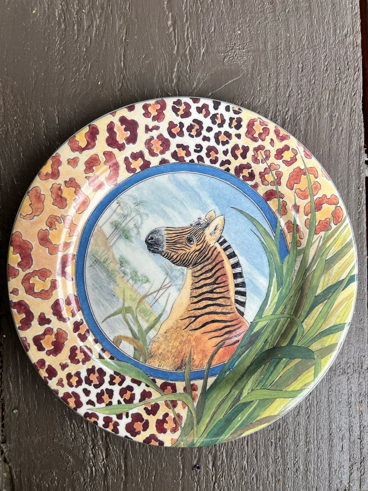 Prachtig Gien bordje met safari tafereel - Zebra, Antiek en Kunst, Antiek | Servies los, Ophalen of Verzenden
