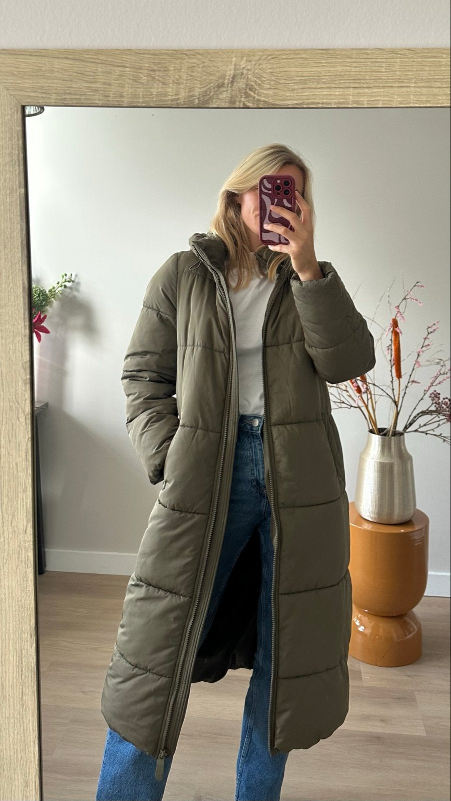 Lange gewatteerde jas van Cotton Club maat M, Kleding | Dames, Ophalen of Verzenden, Zo goed als nieuw, Maat 38/40 (M), Groen