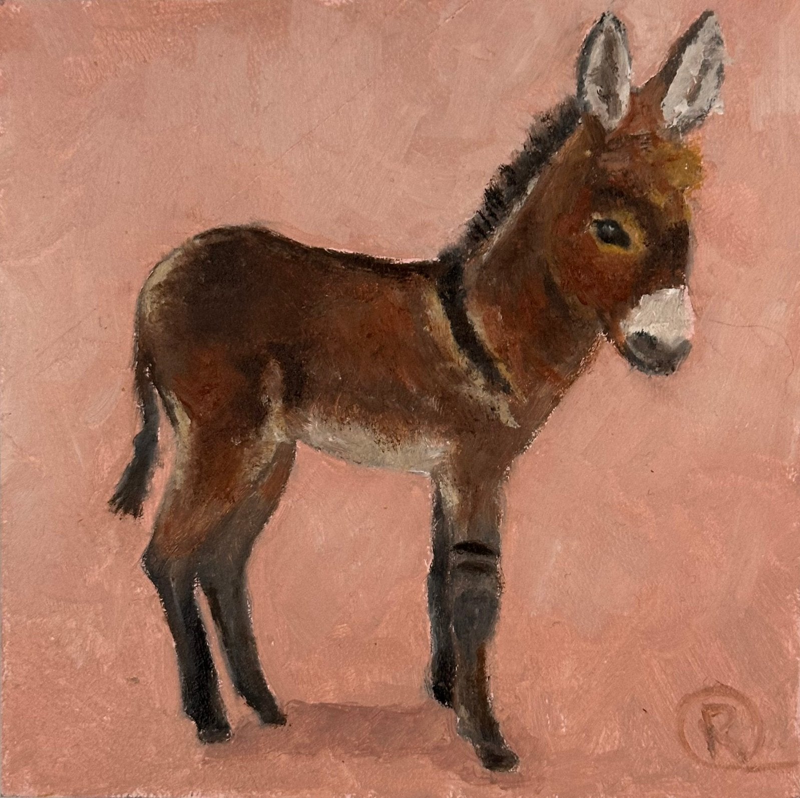 Jong ezeltje Chacha miniatuut, Ophalen of Verzenden, Dieren, Olieverf, Overige materialen