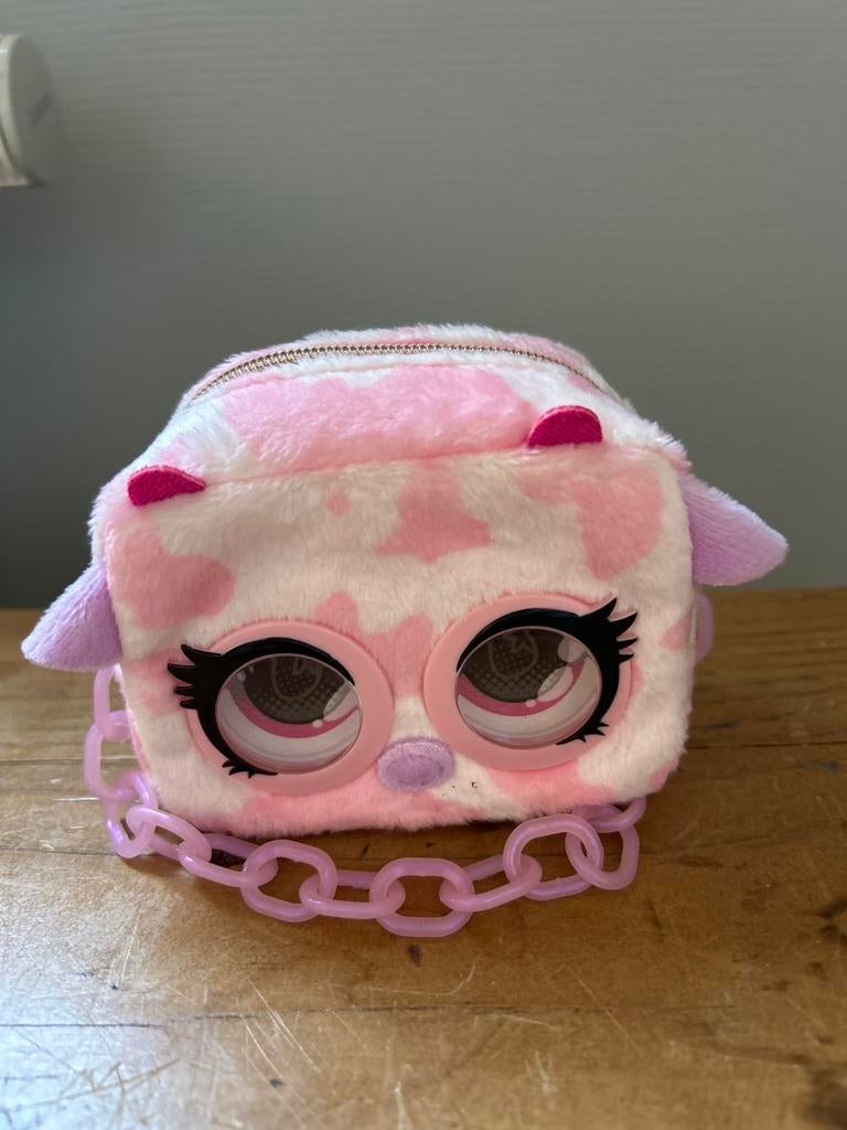 Roze pluizige tas met grote ogen en ketting, Ophalen of Verzenden, Zo goed als nieuw, Meisje
