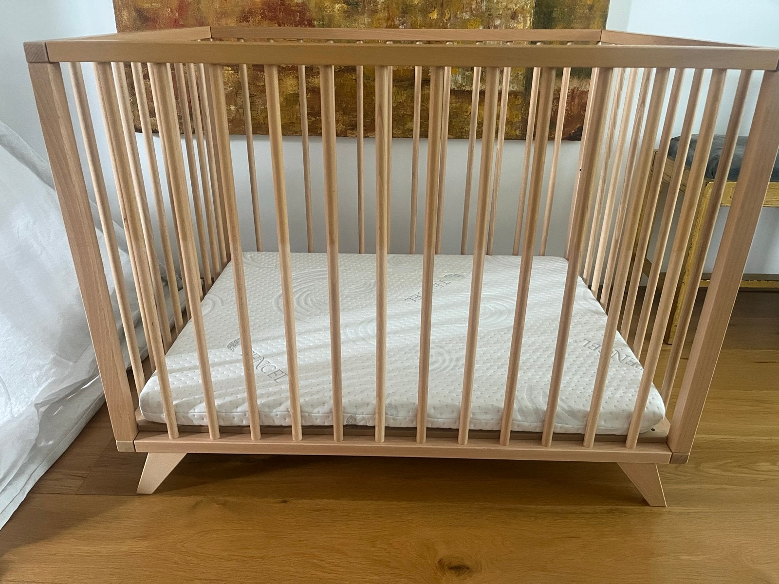 Bopita box, houten spijlen, naturel, Kinderen en Baby's, Boxen, Ophalen, Zo goed als nieuw, Rechthoekig, In hoogte verstelbaar